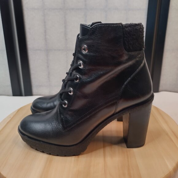 Michael Kors Kim Leather Ankle Lace Up Black High Heel Booties Women US 7M - Picture 6 of 13